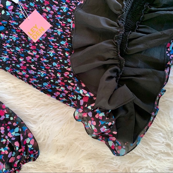 NEW LEYDEN Smocked Sheer Ruffle Hem Open Back - Picture 10 of 12